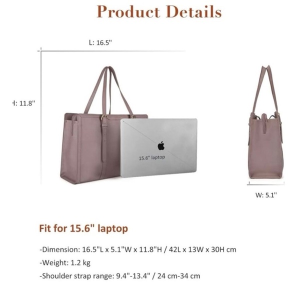 Women’s Large Faux Leather Tote Bag in Mauve - Picture 5 of 9